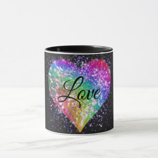 Rainboogkleuren die glitter hartliefde mok geven (Midden)