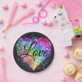 Rainboogkleuren die glitter hartliefdespap creëren papieren bordje