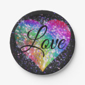 Rainboogkleuren die glitter hartliefdespap creëren papieren bordje (Voorkant)
