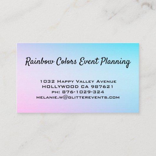 Rainboogkleuren en Glitter Event Planner Visitekaartje (Achterkant)
