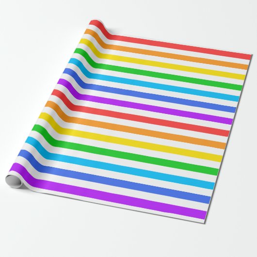 Rainboogkleuren en witstropjes ompakken cadeaupapier (Uitgerold)