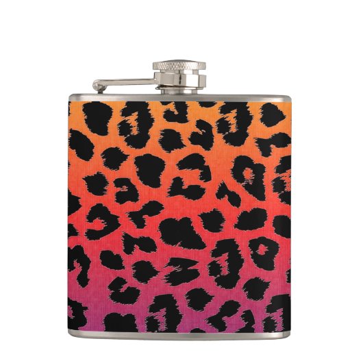 Rainboogkleuren Fantasy Leopard Print Patroon Heupfles (Voorkant)