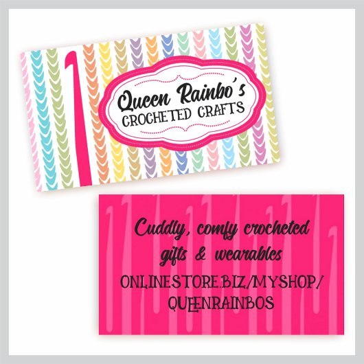 Rainboogkleuren haakhaakwerk visitekaartje