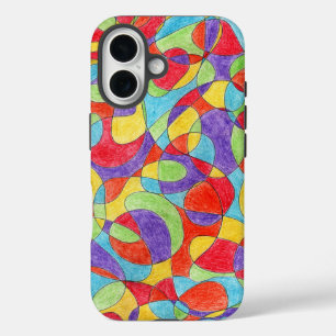 Rainboogkleuren Handtekening Crayon Doodle Pattern iPhone 16 Hoesje