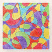 Rainboogkleuren Handtekening Crayon Doodle Pattern Glazen Onderzetter (Voorkant)