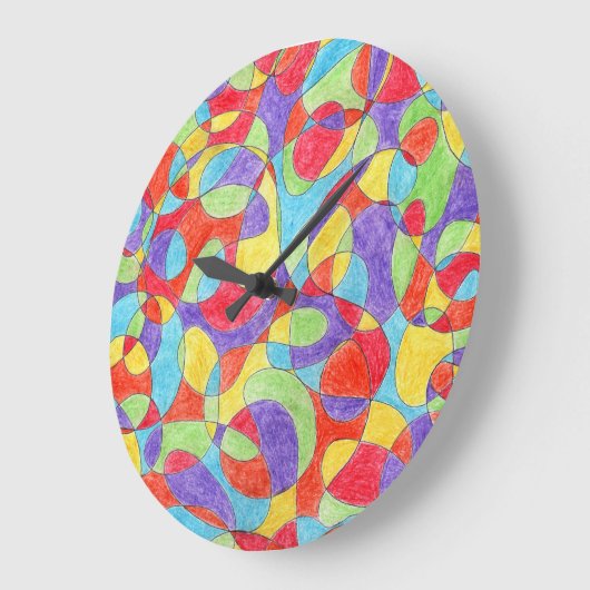 Rainboogkleuren Handtekening Crayon Doodle Pattern Grote Klok (Hoek)
