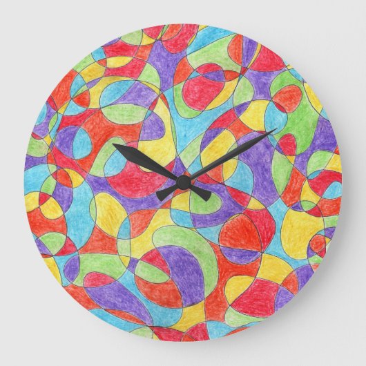 Rainboogkleuren Handtekening Crayon Doodle Pattern Grote Klok (Voorkant)