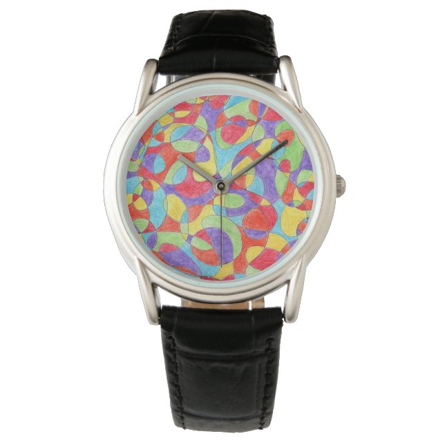 Rainboogkleuren Handtekening Crayon Doodle Pattern Horloge (Voorkant)