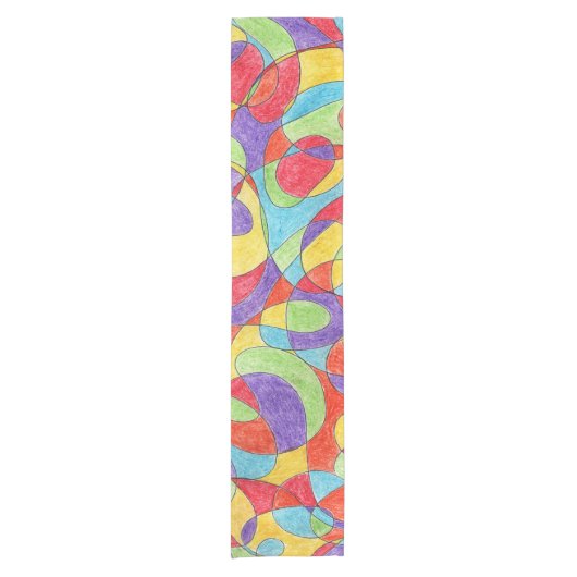 Rainboogkleuren Handtekening Crayon Doodle Pattern Korte Tafelloper (Voorkant)
