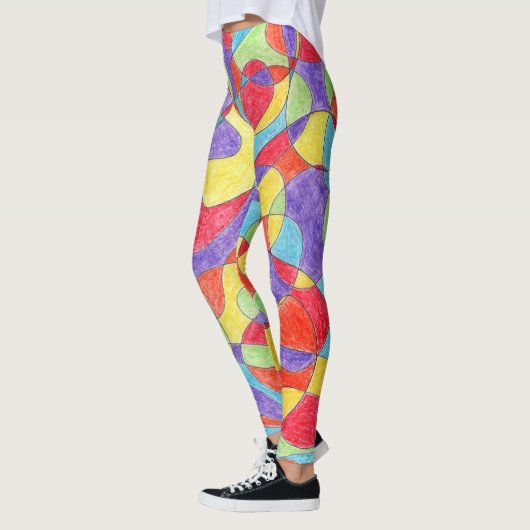Rainboogkleuren Handtekening Crayon Doodle Pattern Leggings (Links)