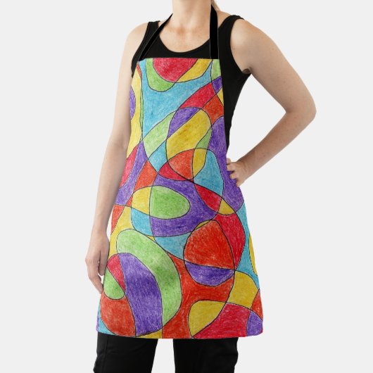 Rainboogkleuren Handtekening Crayon Doodle Pattern Schort (Insitu)