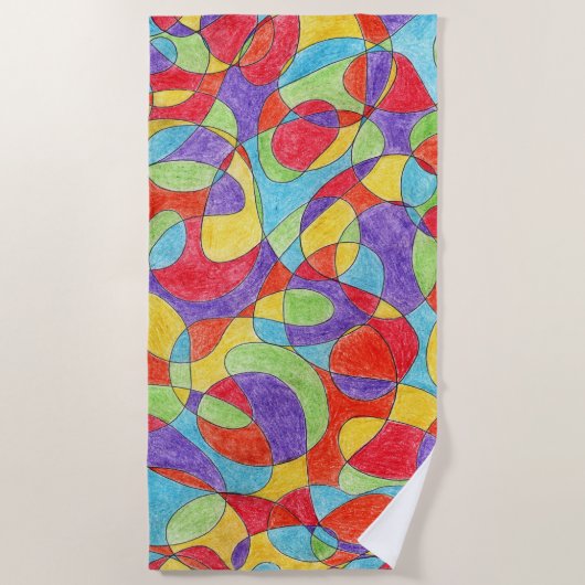 Rainboogkleuren Handtekening Crayon Doodle Pattern Strandlaken (Voorkant)