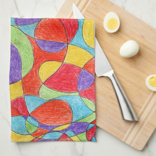 Rainboogkleuren Handtekening Crayon Doodle Pattern Theedoek