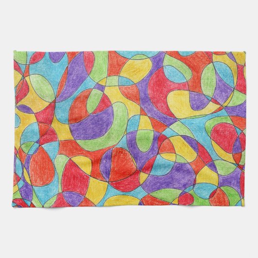 Rainboogkleuren Handtekening Crayon Doodle Pattern Theedoek (Horizontaal)