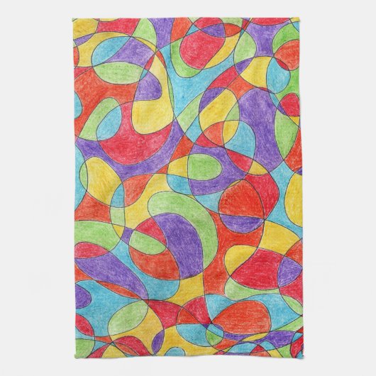 Rainboogkleuren Handtekening Crayon Doodle Pattern Theedoek (Verticaal)