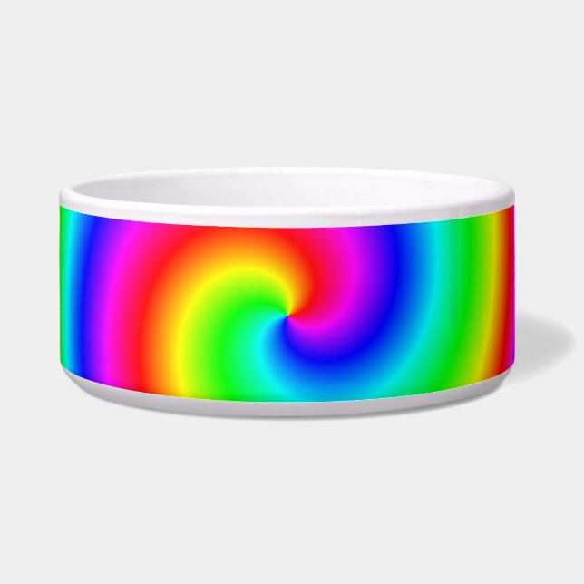Rainboogkleuren. Heldere en kleurrijke spiraal. Voerbakje (Voorkant)