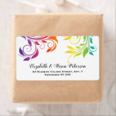 Rainboogkleuren kleurig scrolle homoseksueel huwel etiket (Insitu)