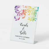 Rainboogkleuren kleurig scrolle homoseksueel huwel reclamebord met voetstuk (Voorkant)