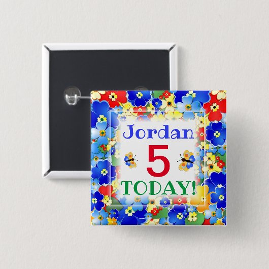 Rainboogkleuren  leeftijd vierkante button 5,1 cm (Voorkant /achterkant)