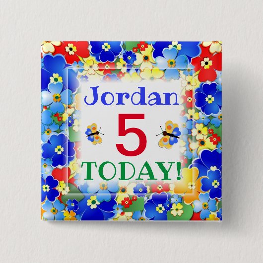 Rainboogkleuren  leeftijd vierkante button 5,1 cm (Voorkant)