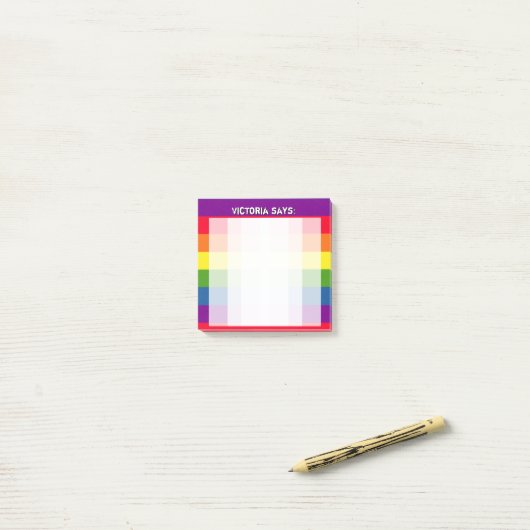 Rainboogkleuren met aangepaste tekst post-it® notes (Op bureau)