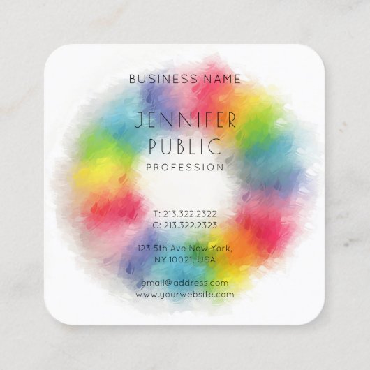 Rainboogkleuren Moderne Abstracte elegante Sjabloo Vierkante Visitekaartje (Achterkant)