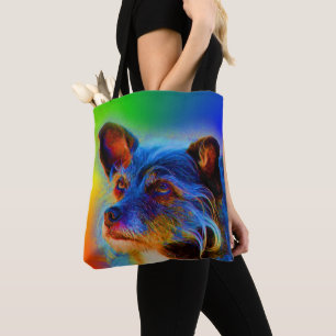 Rainboogkleuren Terrier Mix Abstracte Dog Art Tote Bag