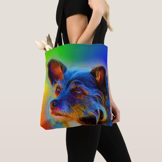Rainboogkleuren Terrier Mix Abstracte Dog Art Tote Bag (Dichtbij)