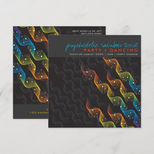 Rainboogkleuren Wavy Abstract Twist Party Invite Kaart (Voorkant / Achterkant)