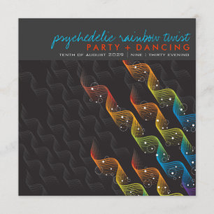 Rainboogkleuren Wavy Abstract Twist Party Invite Kaart