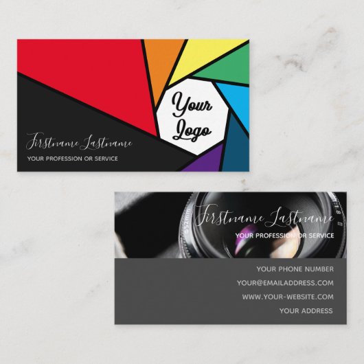 Rainboogkleurencamera-opening voor fotografen B Visitekaartje (Voorkant / Achterkant)
