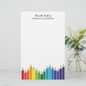 Rainboogkleurencils Kunstleraar op maat Briefpapier (Staand voorkant)