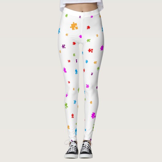 Rainboogkleurig autisme puzzelstukjes op WHITE Leggings (Voorkant)