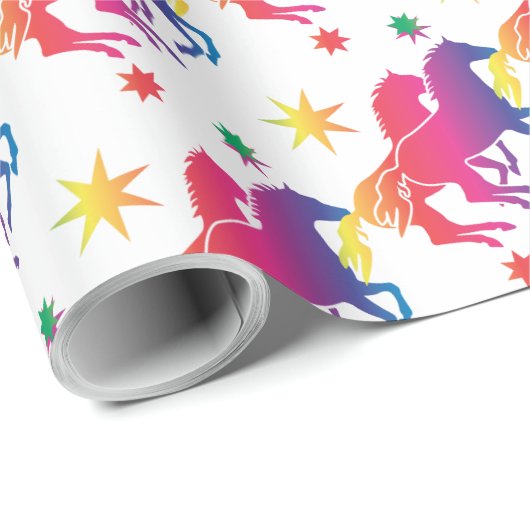 Rainboogkleurig paard cadeaupapier (Rol Hoek)