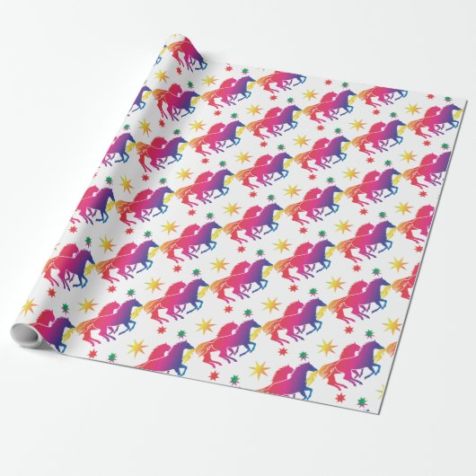 Rainboogkleurig paard cadeaupapier (Uitgerold)