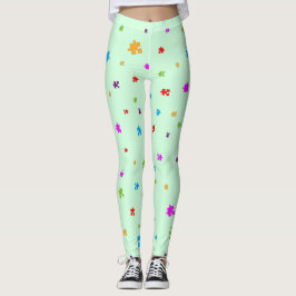 Rainboogkleurige autisme Puzzle-artikelen op GROEN Leggings