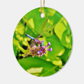Rainboogkleurige Dragonfly op een paarse roze bloe Keramisch Ornament (Links)