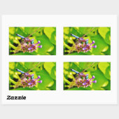 Rainboogkleurige Dragonfly op een paarse roze bloe Rechthoekige Sticker (Vel)