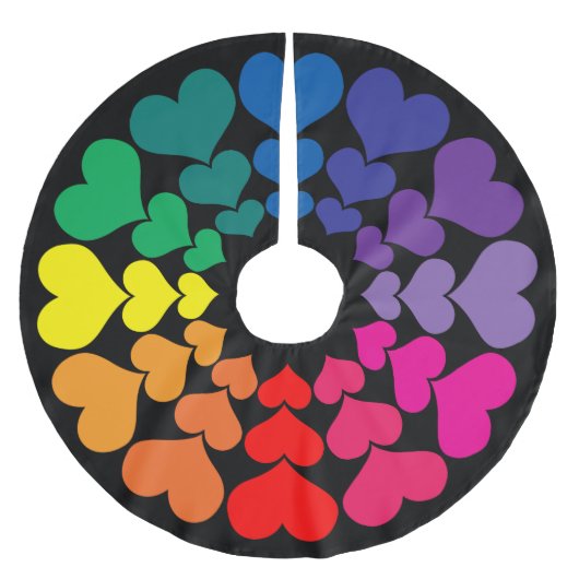 Rainboogkleurige harten op zwarte achtergrond kerstboom rok (Voorkant)