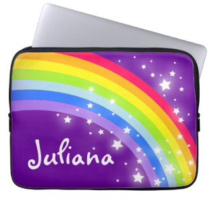 Rainboogkleurige kinderen naam paars laptop sleeve