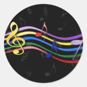 Rainboogkleurige Muzieknoten Ronde Sticker (Voorkant)