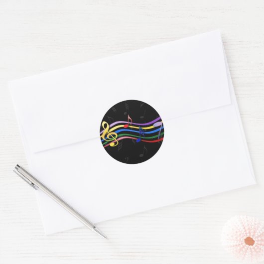 Rainboogkleurige Muzieknoten Ronde Sticker (Envelop)