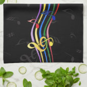 Rainboogkleurige Muzieknoten Theedoek (Gevouwen)