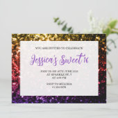 Rainboogkleurige sparkles Sweet 16 elegant script Kaart (Staand voorkant)