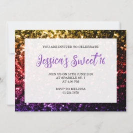 Rainboogkleurige sparkles Sweet 16 elegant script Kaart