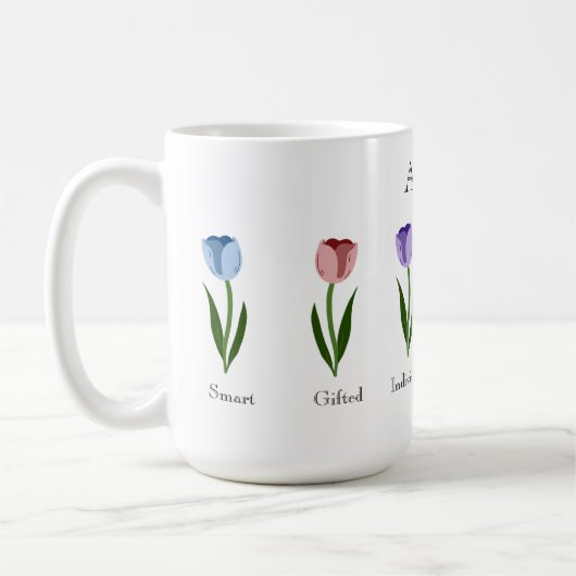 Rainboogkleurige tulpen positieve autisme koffiemok (Links)