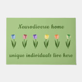 Rainboogkleurige tulpenbloemen, neurodivers citaat deurmat (Voorkant)