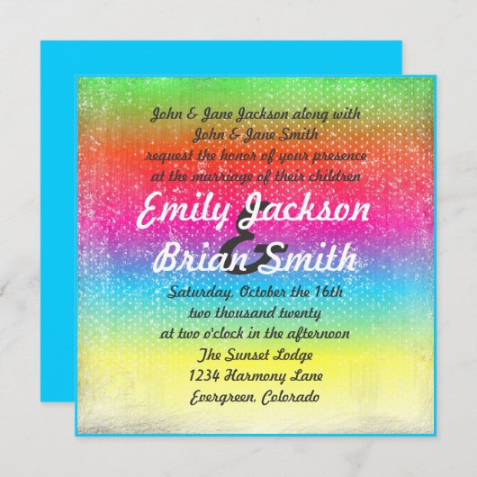 Rainboogkleurige uitnodigingen voor het huwelijk i (Voorkant / Achterkant)