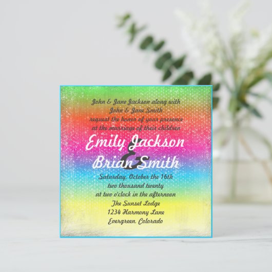 Rainboogkleurige uitnodigingen voor het huwelijk i (Staand voorkant)