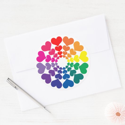 Rainboogkleurige Valentijn Harten behoeve van cirk Ronde Sticker (Envelop)